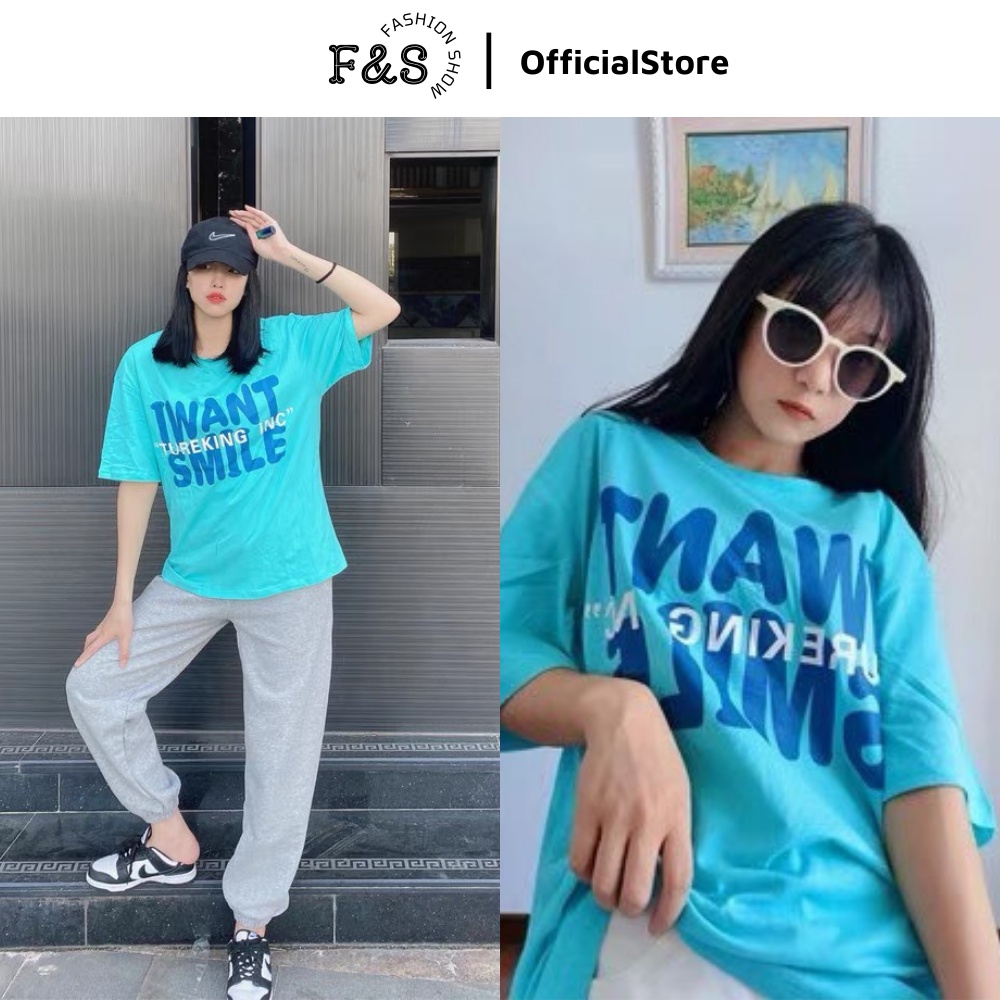 Áo thun tay lỡ unisex form rộng I WANT SMILE - Áo phông F&amp;S nam nữ, cặp đôi phong cách hàn quốc