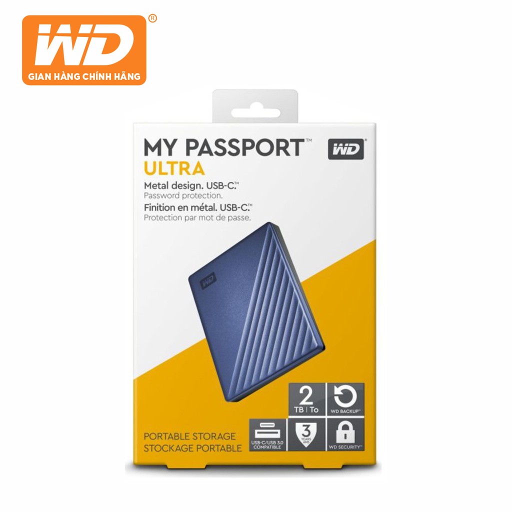 Ổ Cứng Di Động WD My Passport Ultra 2TB USB Type C - WDBC3C0020BSL-WESN - Hàng Phân Phối Chính Hãng