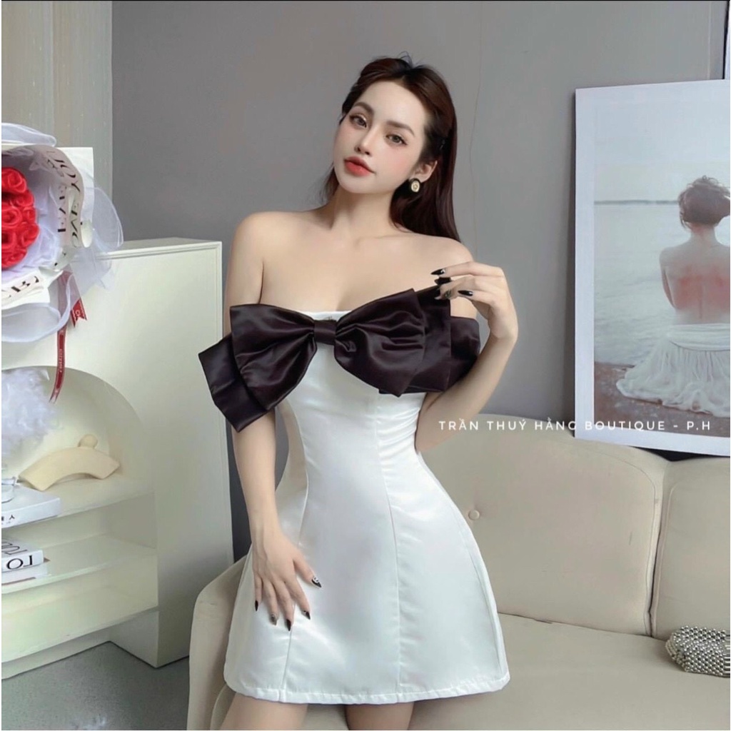 đầm nơ xòe chữ A cúp ngực