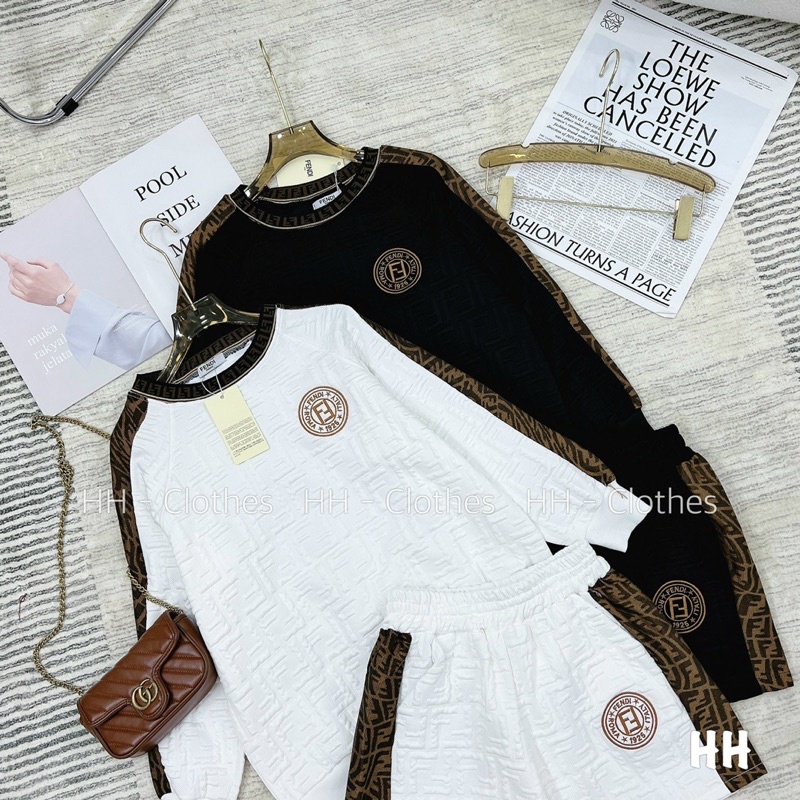 Set Bộ Xốp Viền FD Áo Dài Tay  Quần Sooc Có Logo