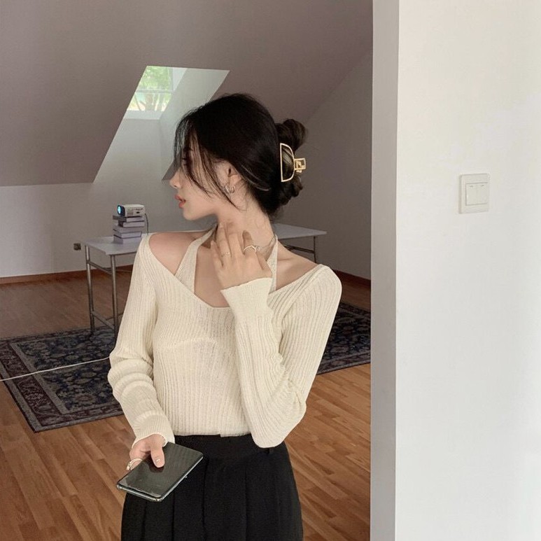 NZN Áo sweater trễ vai tay dài dáng ôm gợi cảm thời trang dành cho bạn nữ