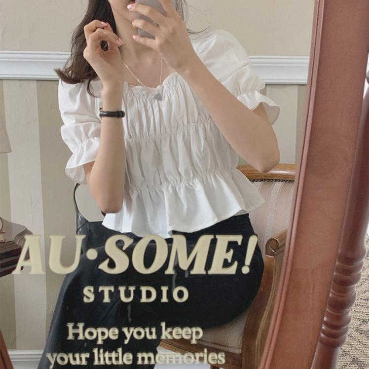 Áo Sơ Mi Tay Ngắn Cổ Vuông Màu Trơn Thời Trang Cho Nữ