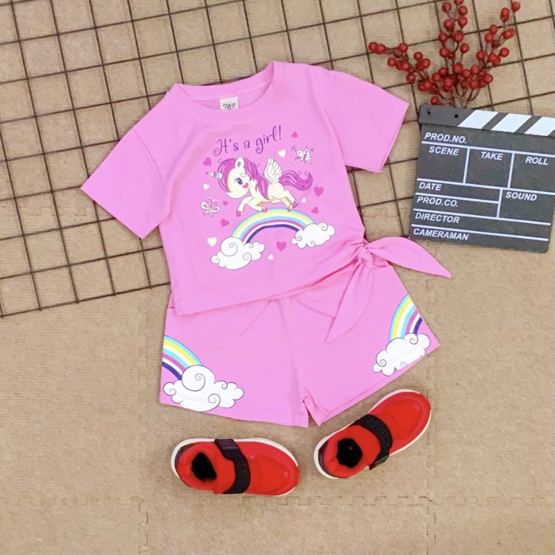 Đồ Bộ thun Bé Gái ngựa Pony quần đùi áo thun cotton 4 chiều mềm mát big Size Đại 8-12