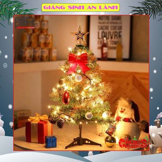 Cây thông noel mini để bàn trang trí 60cm đầy đủ phụ kiện, cây thông giáng sinh mini để bàn