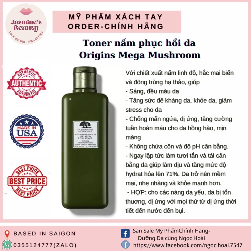 Toner nấm phục hồi Origins Mega Mushroom 200ml