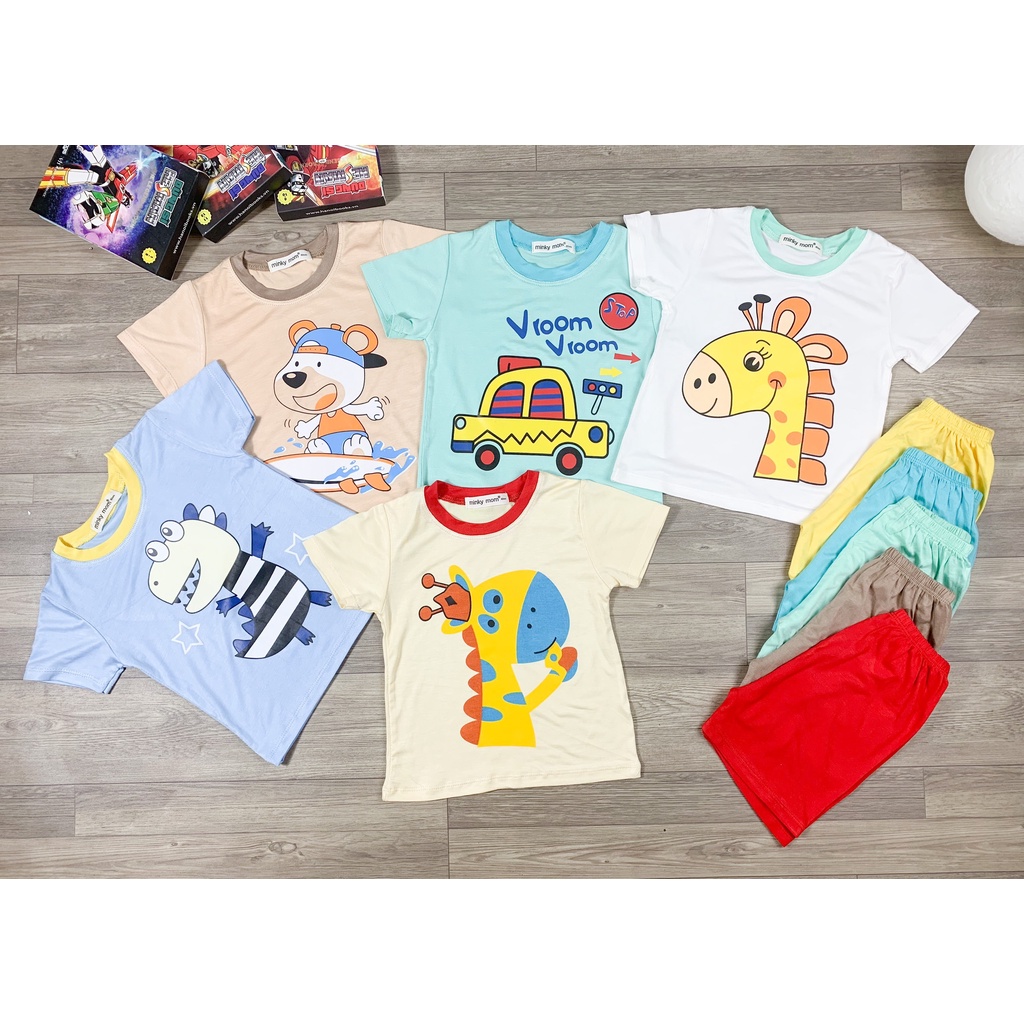 [SALE] Bộ Cộc Tay Cho Bé Trai, Bé Gái Minky Mom Vải Thun Lạnh Hoạ Tiết Hươu Cao Cổ,  Đồ Bộ Cho Bé Mặc Nhà MKM2227