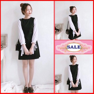 [FREESHIP]Váy đầm suông dài tay, mẫu váy đầm suông tay phồng buộc nơ cực xinh, che khuyết điểm tốt-L025