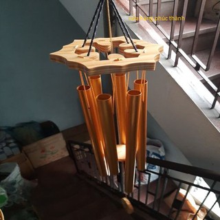 Chuông gió gỗ bát thanh nhôm vàng 40cm
