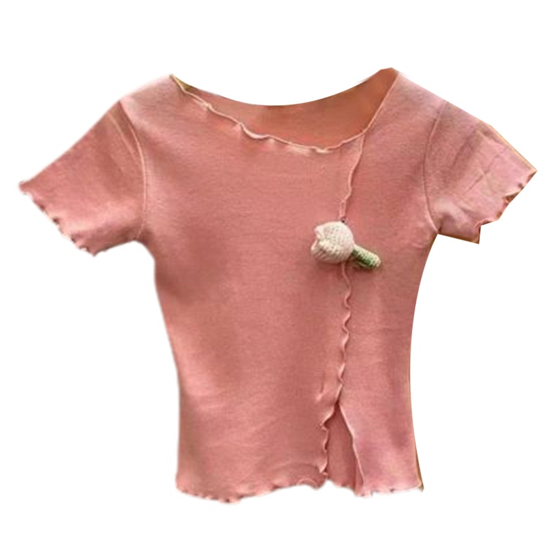 Áo Crop Top Nữ Tay Ngắn In Hoa 3D Thời Trang