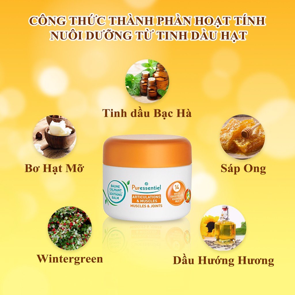 Sáp giảm đau cơ khớp, đau cơ bắp chân, cổ tay Puressentiel 30ml, thành phần từ từ tinh dầu hạt