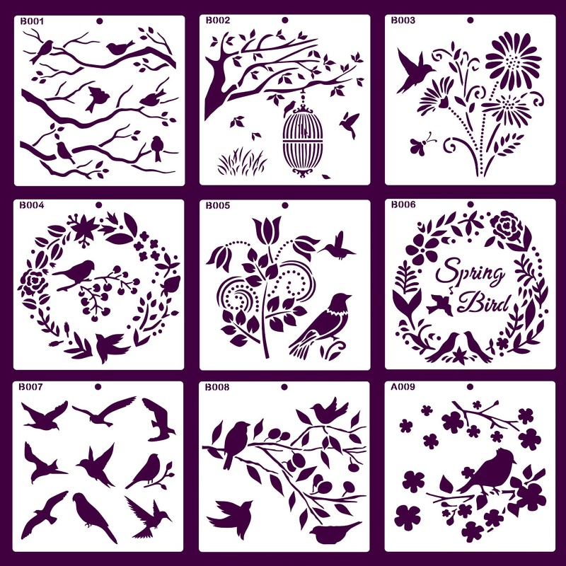 Bộ 9 Khuôn Mẫu Hỗ Trợ Vẽ Tranh / Trang Trí Giấy / Vải Canvas / Giấy / Gỗ