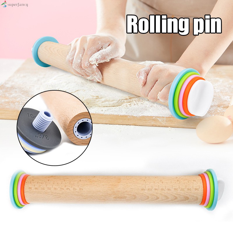 Professional Kitchen Rolling Pin Non Stick Roller with Removable Thickness  Measuring Rings Adjustable Size Guides Roll