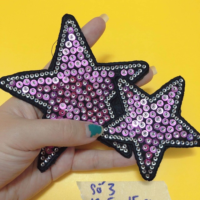 Hình thêu, sticker thêu ngôi sao kim sa màu
