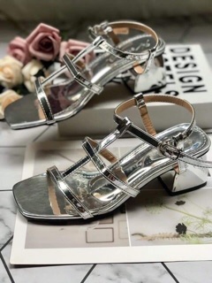 Sandal chiến binh metalic gót vuông
