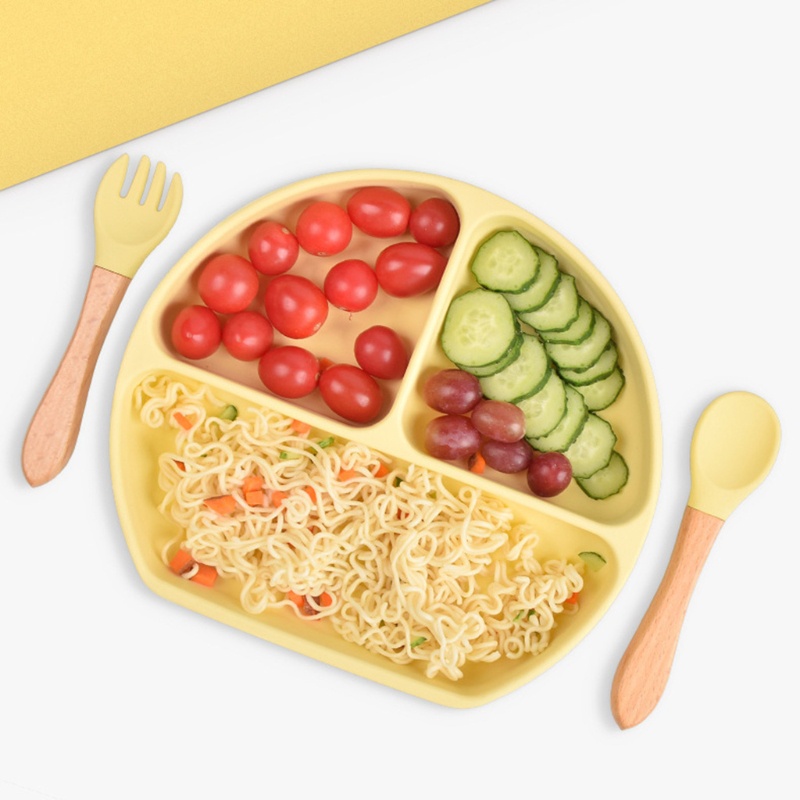 Bộ 5 Dụng Cụ Tập Ăn Gồm Bát / Muỗng / Nĩa Chia Ngăn Bằng Silicone Cho Bé