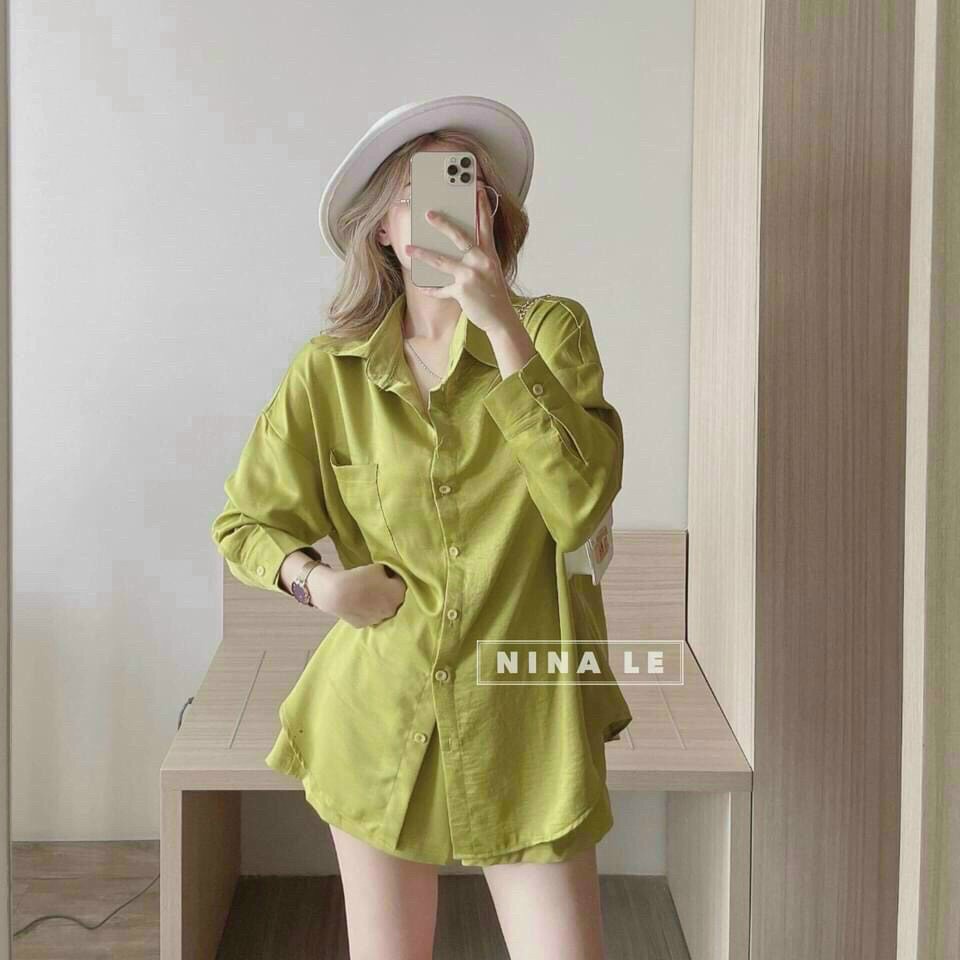 Set đồ nữ sang chảnh đi chơi, bộ đồ nữ dễ thương với quần short ngắn cá tính kèm áo sơ mi form rộng tay dài
