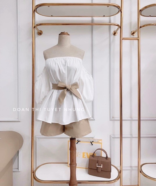 SET ÁO TRỄ VAI KÈM TAY BỒNG QUẦN SHORT KÈM ĐAI CỰC XINH