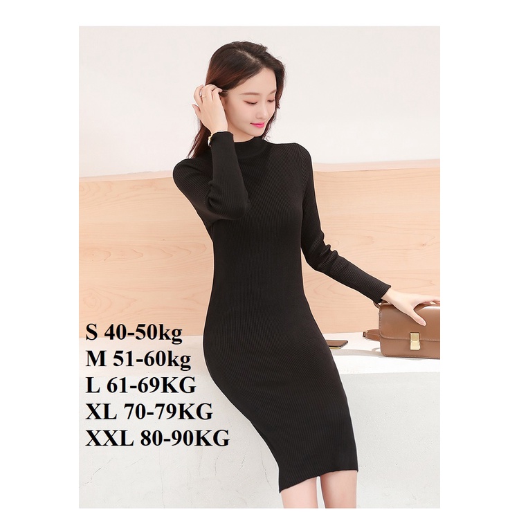 Váy Body Len Tăm Dài Tay CỔ TRÒN chất đẹp, Có big size 90KG!