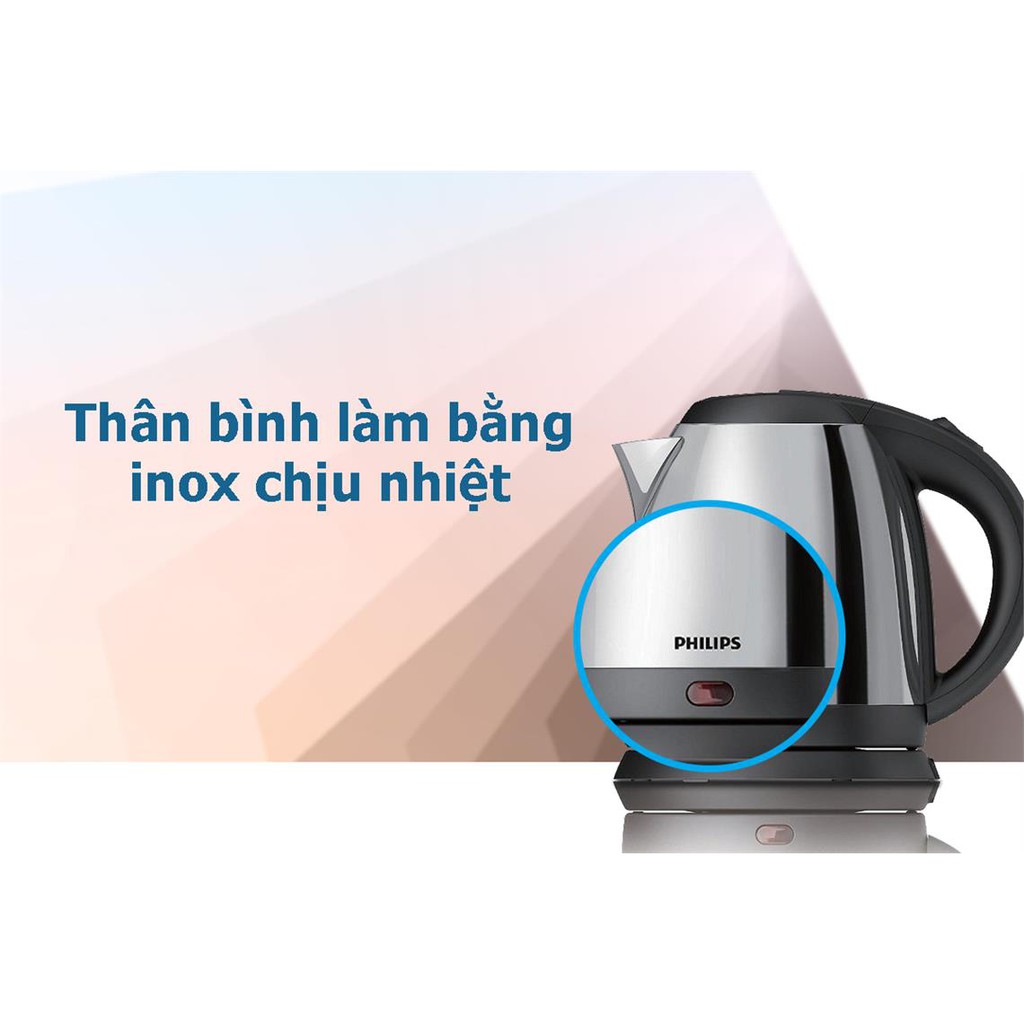 Bình siêu tốc Philips 1.2 lít HD9303, Inox 304 an toàn sức khỏe, công suất 1800W