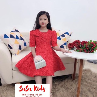 Đầm Thiết Kế Bé Gái Gấm Nổi Cực Sang Chảnh Cho Bé Hình Thật 100%