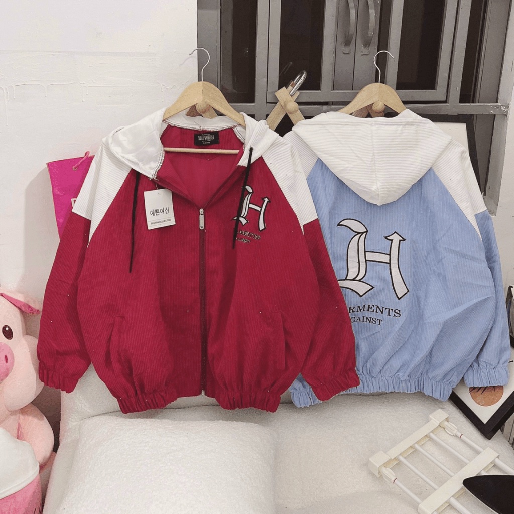 Áo Khoác Nữ Chất Nhung Tăm 2 Lớp Lót Dù Logo Thêu SỊn Sò Form Rộng Có Bo Chun Mặc Đẹp Thoải Mái [NEW UNISEX]