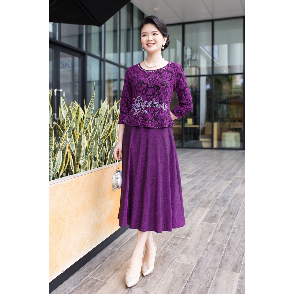 Váy đầm trung niên Ladyshop thời trang nữ thiết kế kết cườm cao cấp TK696