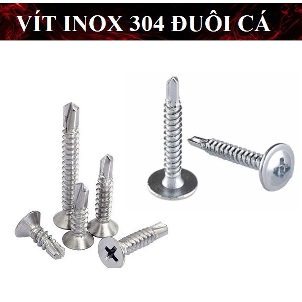 Vít đuôi cá chất liệu đầu dù - đầu bằng ( đầu chìm) INOX 304