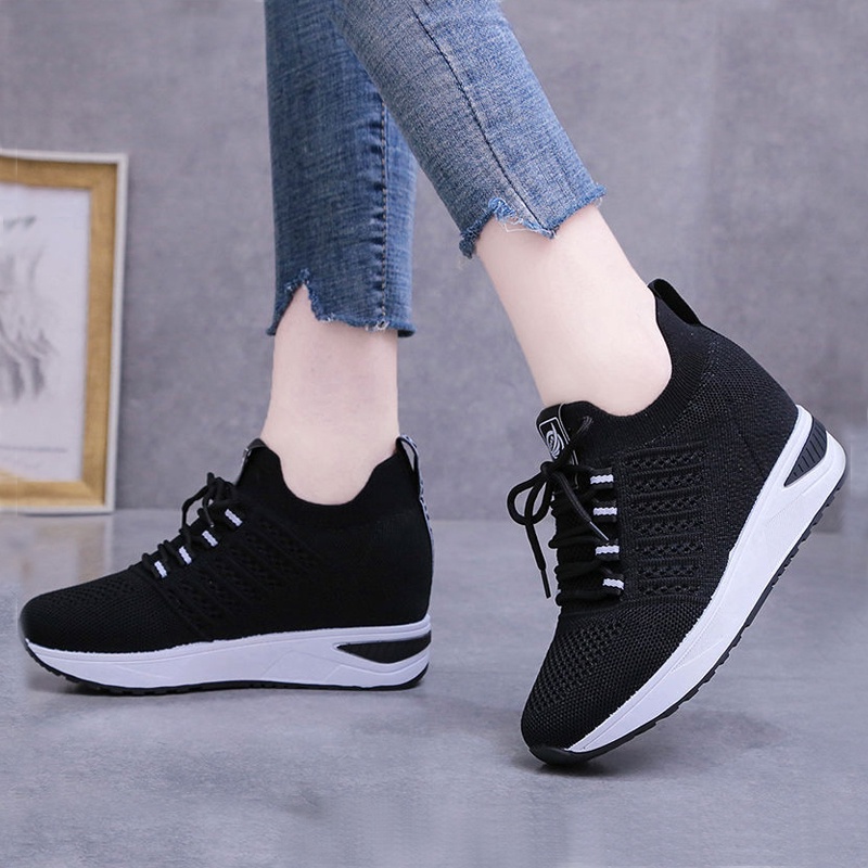Giày thể thao nữ sneaker độn đế đẹp màu trắng siêu nhẹ chất liệu vải cho trung niên bảo hành 1 năm SZ41 TIMAN