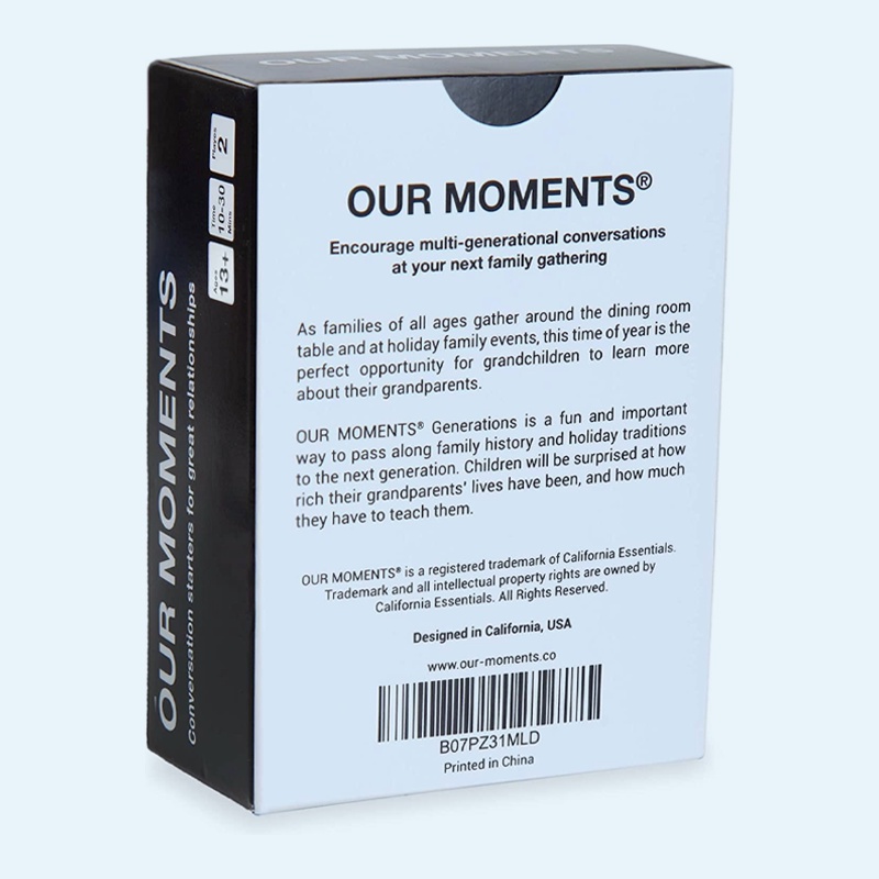 OUR MOMENTS Generations: 100 Thought Provoking Conversation Starters Questions Game