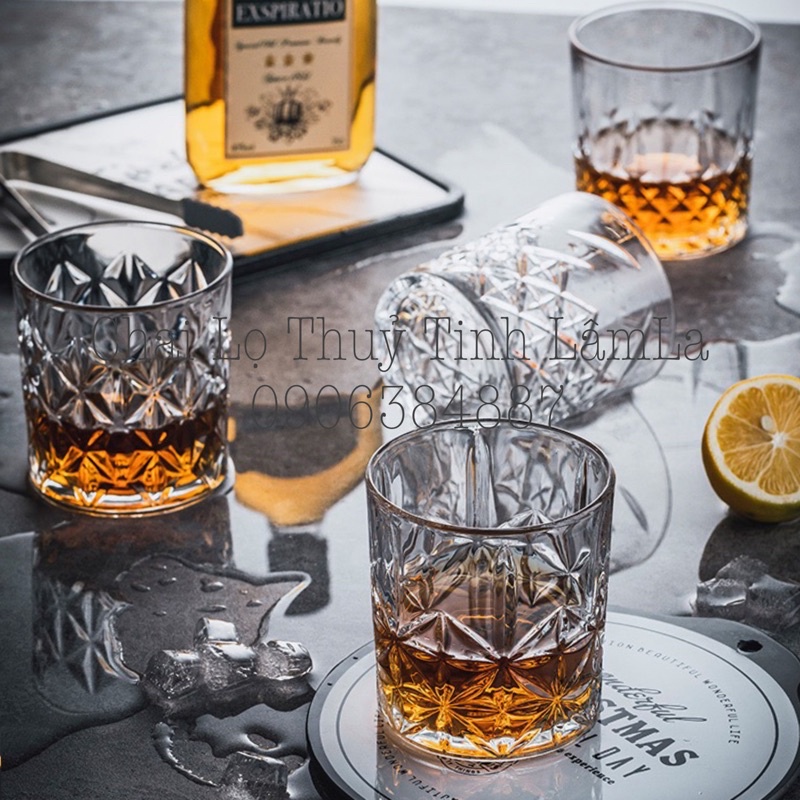 Ly Thuỷ Tinh Cao Cấp Deli Whisky Rock Lùn 340ML | Cao 330ML