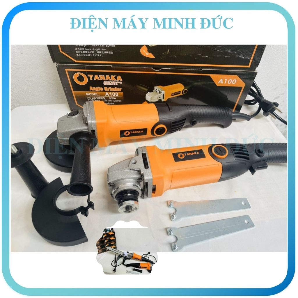 Máy mài cầm tay mini Tanaka 950W mài góc cắt gạch sắt gỗ kèm Bộ chuyển đổi máy mài thành máy cưa xích