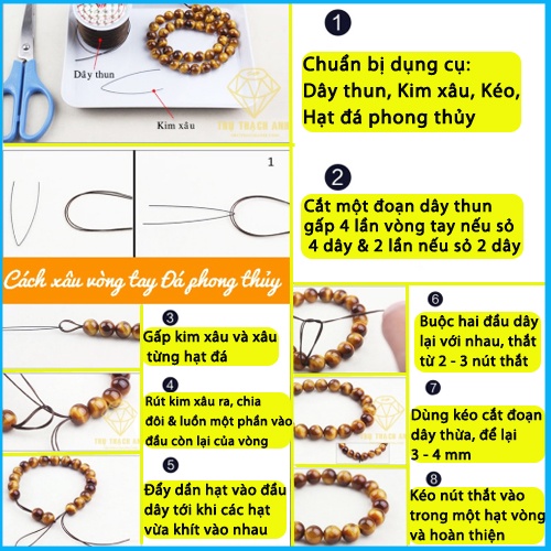 Hạt Đá Phong Thuỷ xâu vòng tay handmade 8 10 12 14mm nam nữ mệnh kim mộc thủy hỏa thổ  Tặng dây+Kim xâu