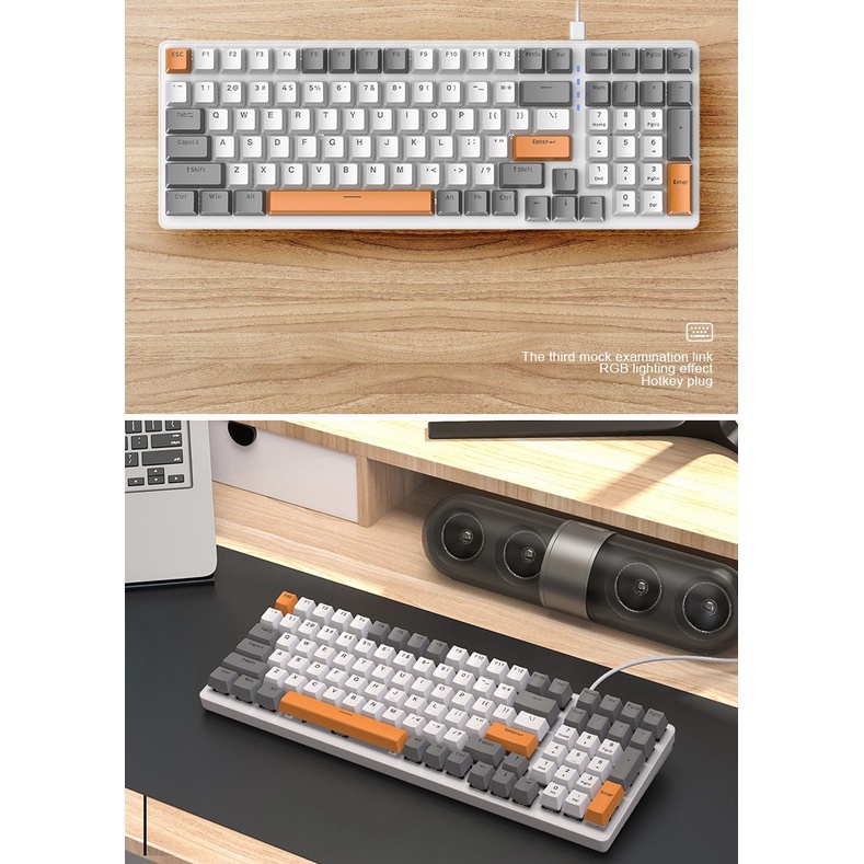 Hotswap Bàn Phím Cơ Cao Cấp Wolf K3 Layout 100 phím Led Rainbown 10 Chế Độ Văn Phòng Gaming Mới 2022