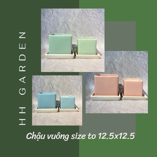 Chậu vuông, SIZE TO 12.5*12.5cm, chậu trồng cây để bàn gốm sứ Bát Tràng