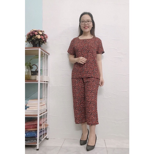 Bộ Đồ Trung Niên Chất Cát Lụa Hàn Hoa Nhí Quần Ống Rộng Dành cho Mẹ cho Bà