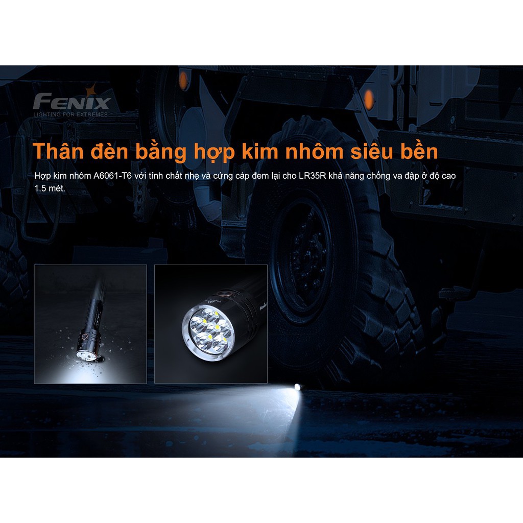 Đèn Pin cao cấp FENIX LR35R – Độ sáng 10000 chiếu xa 500m, sạc nhanh Type -C và sử dụng 2 pin 21700 (kèm theo)