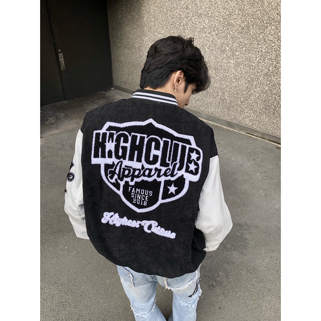 Áo Khoác BADGE Unisex Nam/Nữ Nhung Tăm Đen/Trắng - HIGHCLUB Brand Chính Hãng