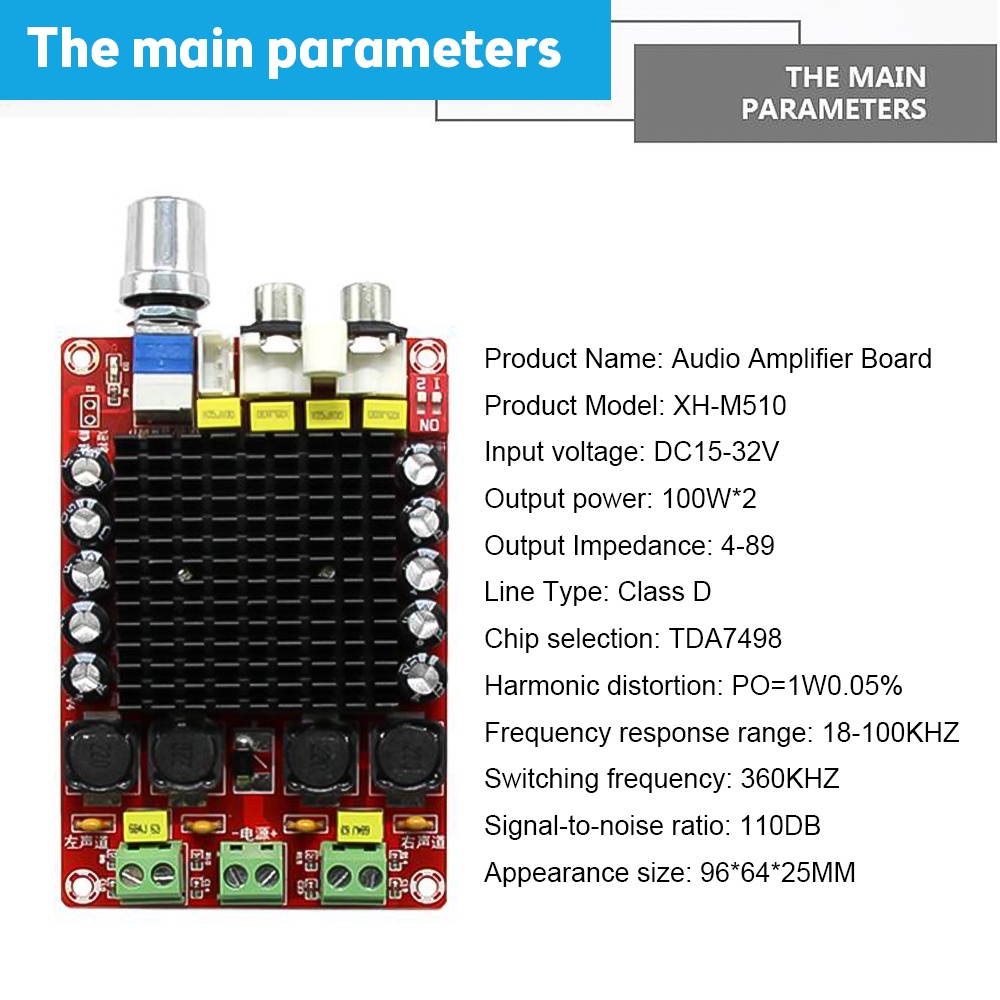 Bảng Mạch Khuếch Đại Âm Thanh Kỹ Thuật Số Kênh Kép TDA7498 2X100W XH-M510 DC15-32V