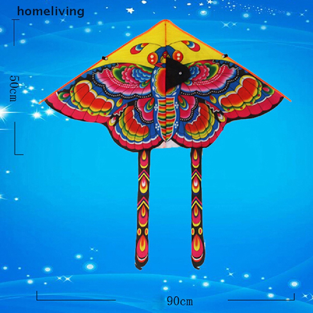 1 Bộ Diều Đuôi Dài 90 * 50cm In Hình Bướm Có Tay Cầm