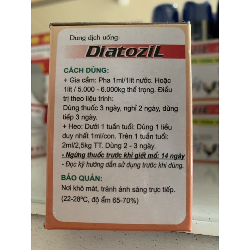 Diatozil 10ml - cầu trùng trên gà, vịt, ngan, chim cút, heo