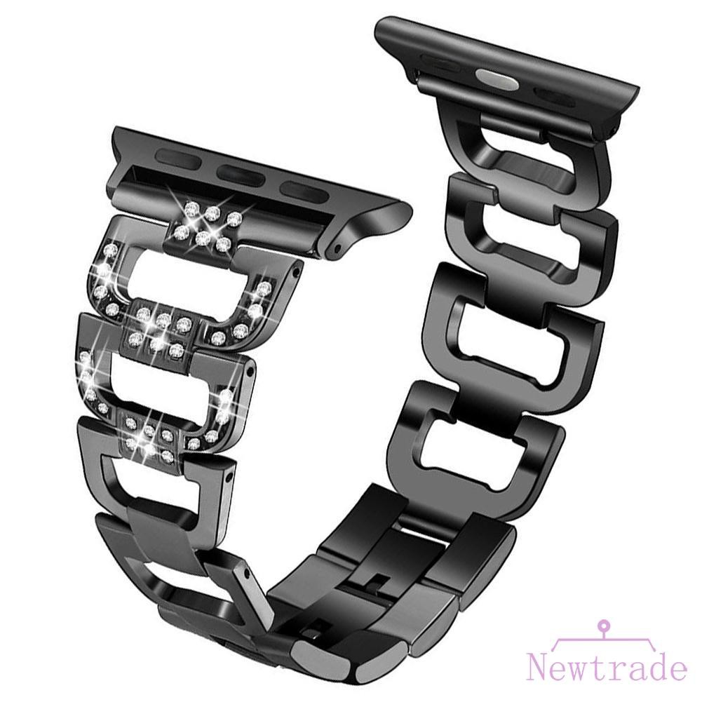 Stainless Steel Strap 38mm D-Shaped Rhinestone Band for Apple Watch 1/2/3