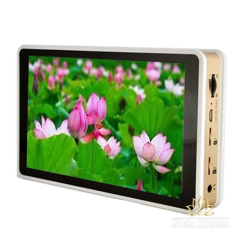 Máy Nghe Pháp Xem Hình Mp4 Mầu Trắng Viền Vàng, Màn Hình 7inch