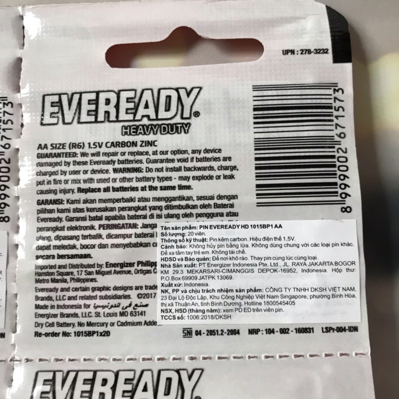 Pin eveready heavy duty AA