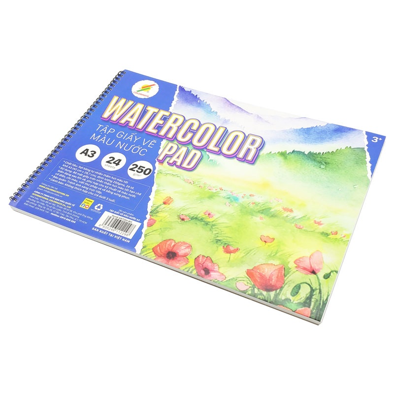 Tập Vẽ Màu Nước A3 250gsm Watercolor Pad - Colormate ARTISH-W3 (24 Tờ)