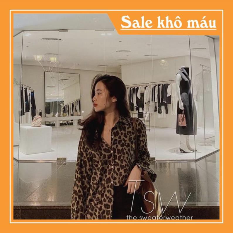 Áo sơmi voan da báo hot trend/Áo sơmi đuôi tôm