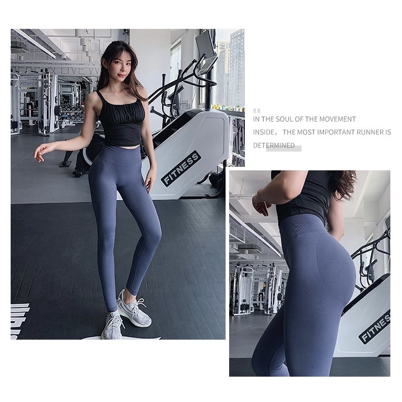 Quần Tập Gym Nữ Legging Trơn Rúm Cạp Cao Chun Mông Tôn Dáng