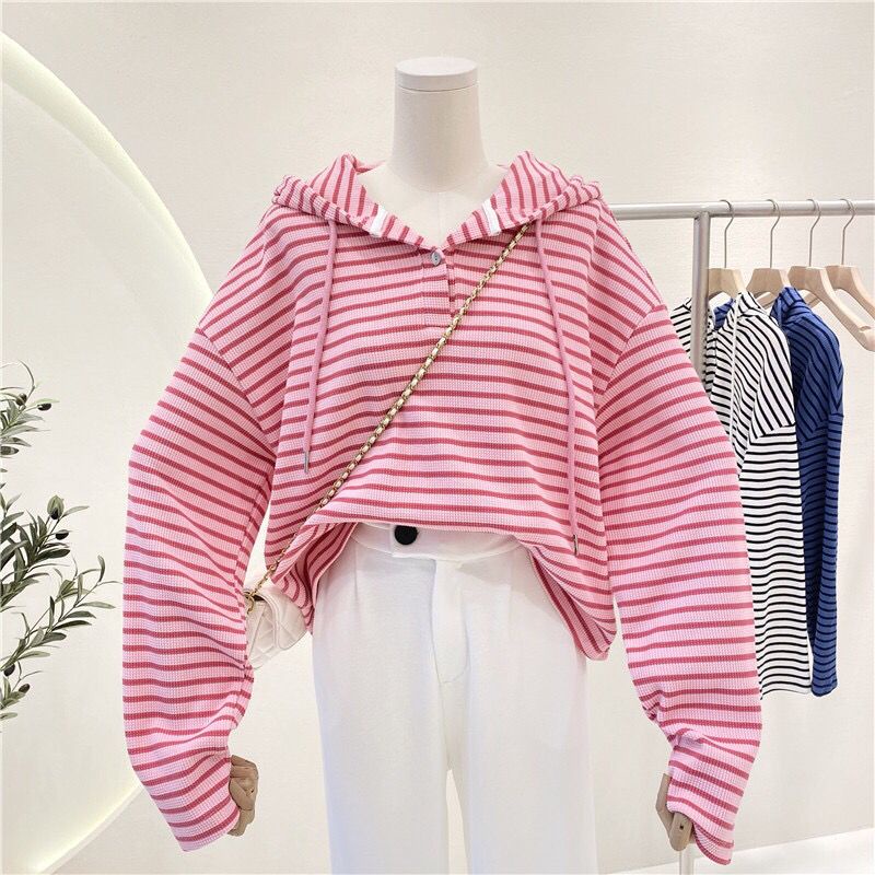Áo Khoác Hoodie Dáng Rộng Họa Tiết Kẻ Sọc Phong Cách Preppy Thời Trang Xuân Thu Năm Mới Cho Nữ