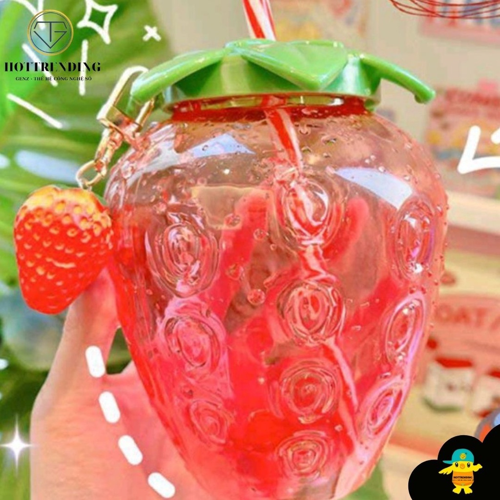 Hot Trending cốc nhựa cao cấp cốc dâu tây cốc trái cây đa dạng có ống hút 500ml