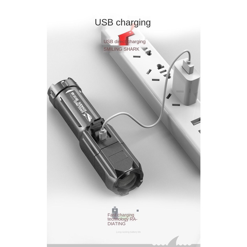 Đèn Pin LED Phóng To Mạnh Đèn Ngoài Trời Gia Dụng Nhỏ Bền Tiện Dụng Sạc Được USB Đường Dài Siêu Sáng Công Suất Cao