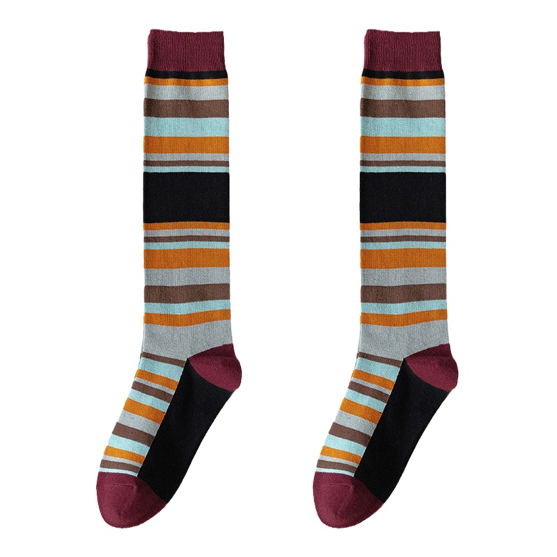 Đôi Vớ Cotton Dài Qua Gối Họa Tiết Sọc Caro Màu Sắc Tương Phản Phong Cách Harajuku Nhật Bản Cho Nữ